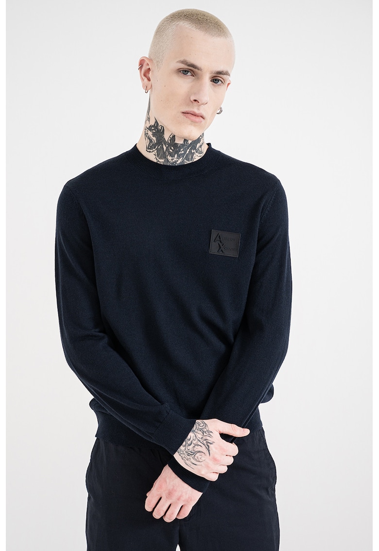 Pulover slim fit din amestec de lana cu aplicatie logo