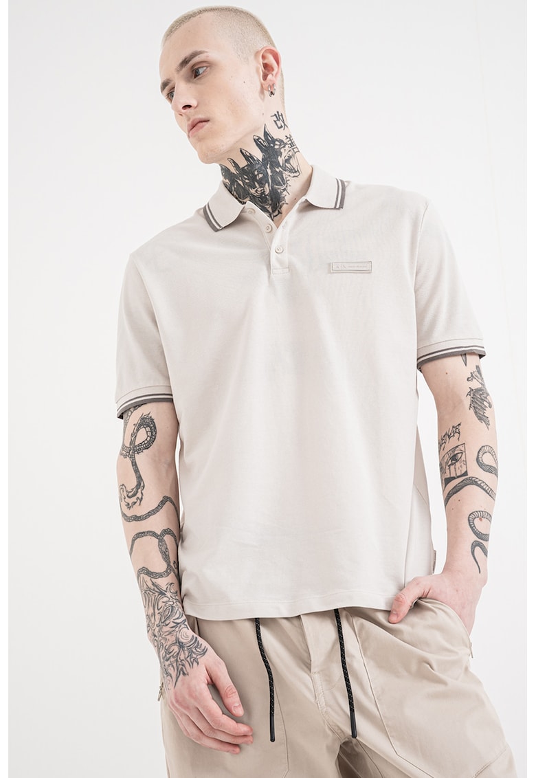 Tricou polo de bumbac - Gri deschis/Gri inchis