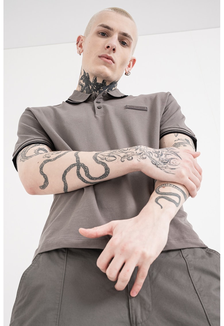 Tricou polo de bumbac - Negru/Gri inchis