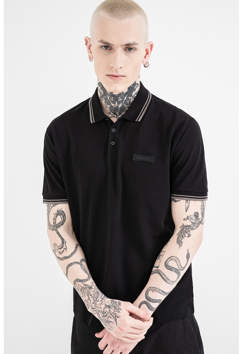 Tricou polo de bumbac - Negru/Gri