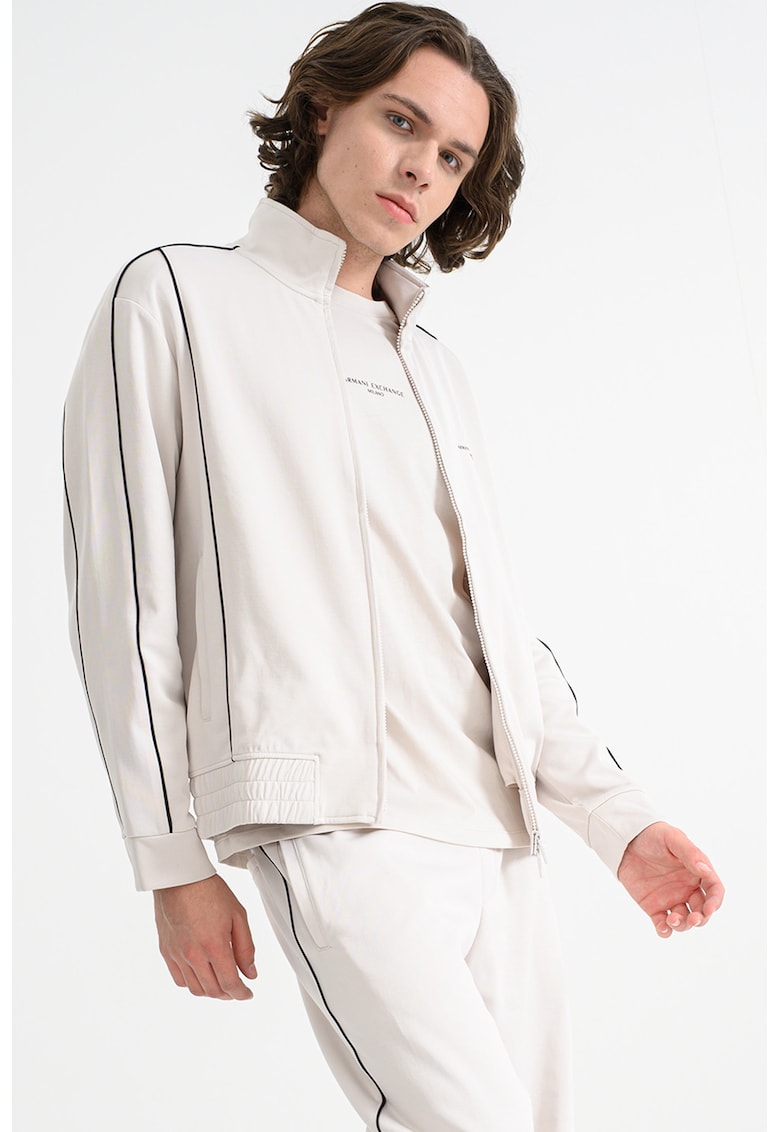 Bluza de trening cu fermoar si detalii contrastante