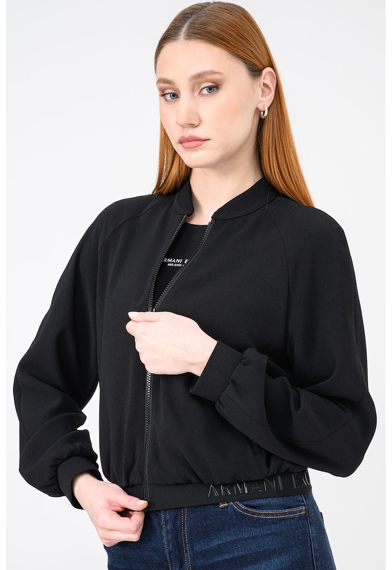 Bluza de trening cu fermoar si terminatie elastica cu logo