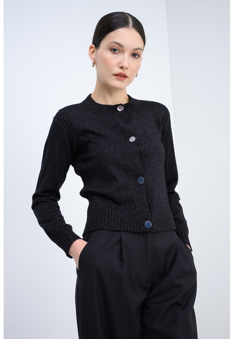 Cardigan stralucitor din amestec de lana - Negru/Argintiu
