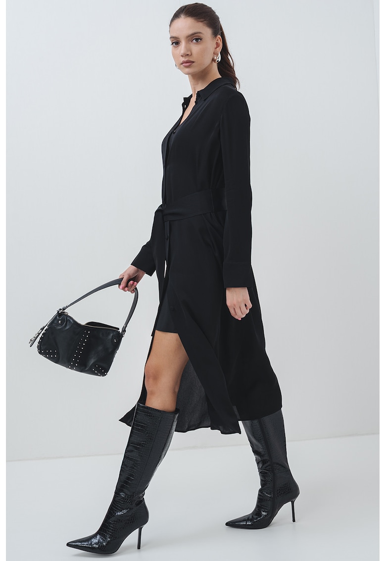 Rochie cu cordon si maneci lungi - Negru