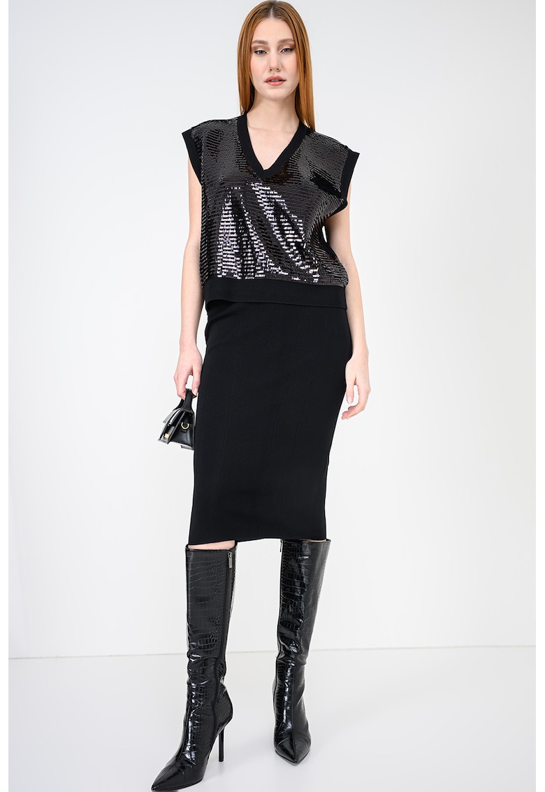 Pulover fara maneci cu decolteu in V si paiete