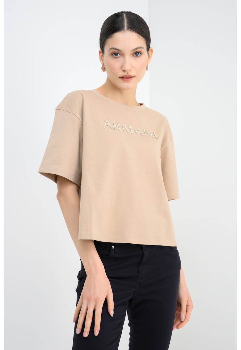 Tricou crop cu maneci cazute - Auriu/Bej inchis/Argintiu