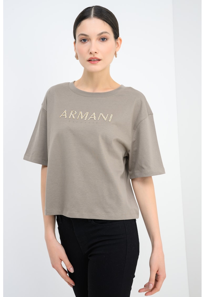Tricou crop cu maneci cazute - Auriu/Maro taupe/Argintiu