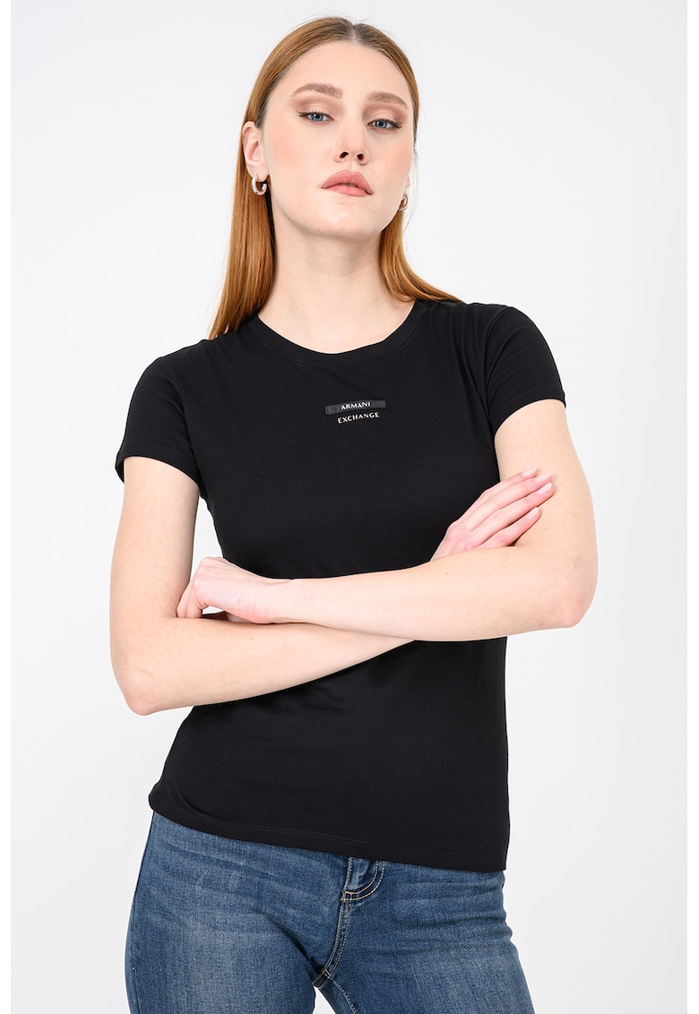 Tricou slim fit de bumbac cu logo discret