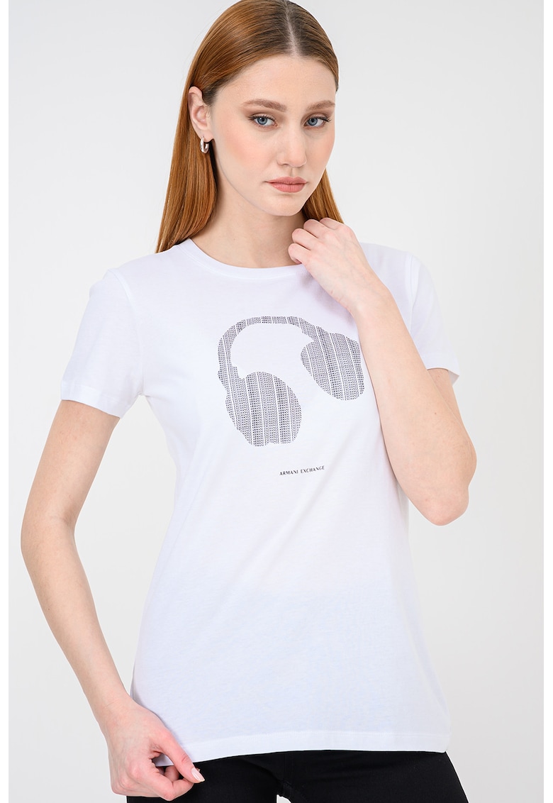 Tricou de bumbac cu imprimeu grafic si logo - Negru/Alb optic