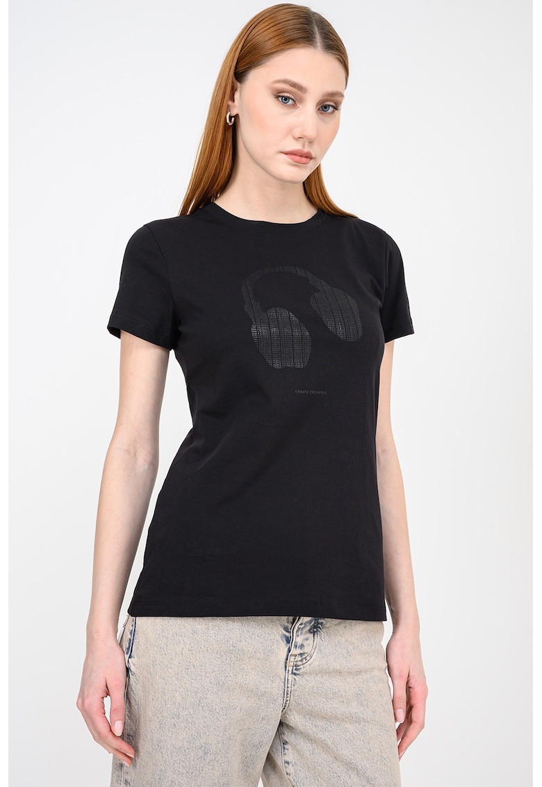 Tricou de bumbac cu imprimeu grafic si logo - Negru stins