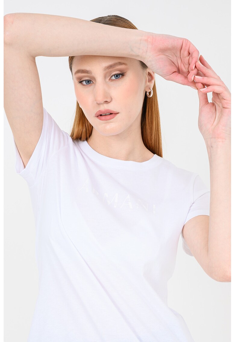 Tricou uni de bumbac cu decolteu la baza gatului - Alb optic