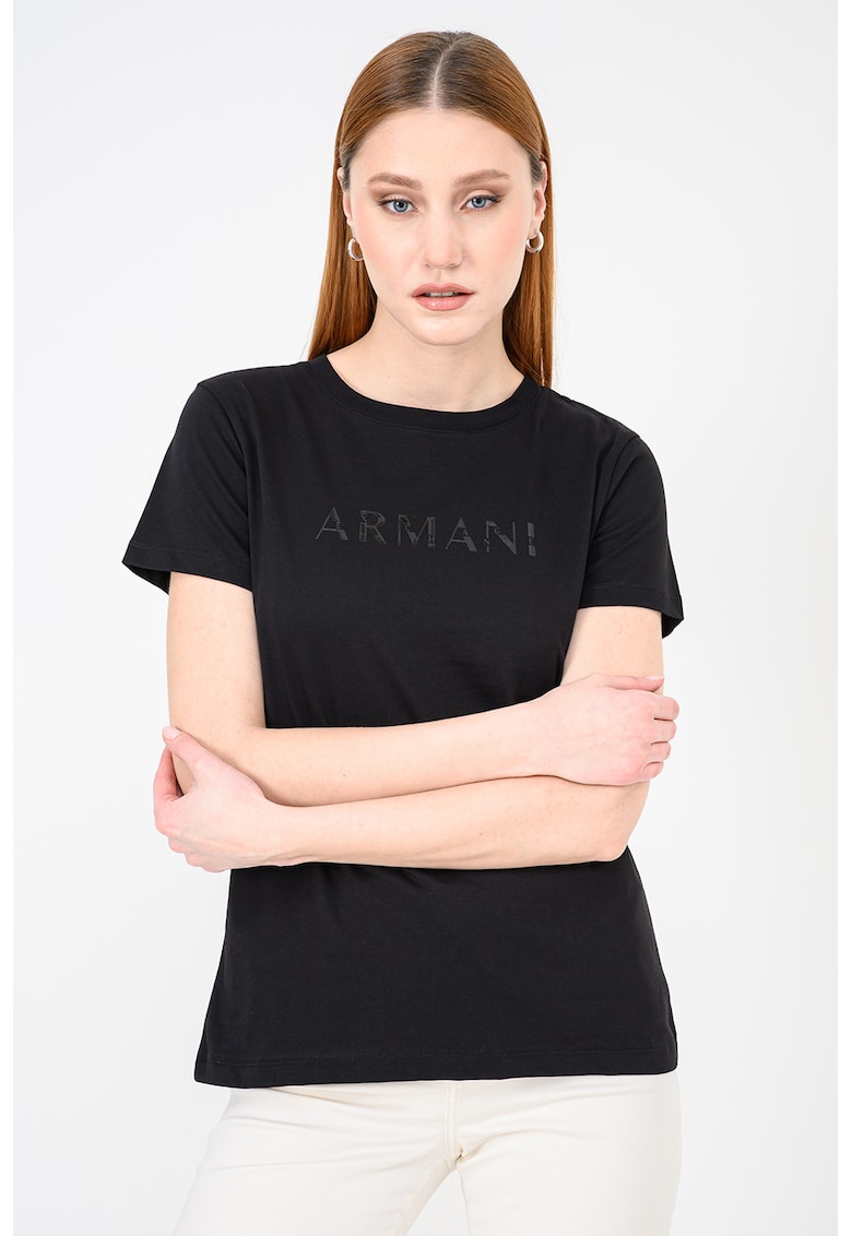 Tricou uni de bumbac cu decolteu la baza gatului - Negru