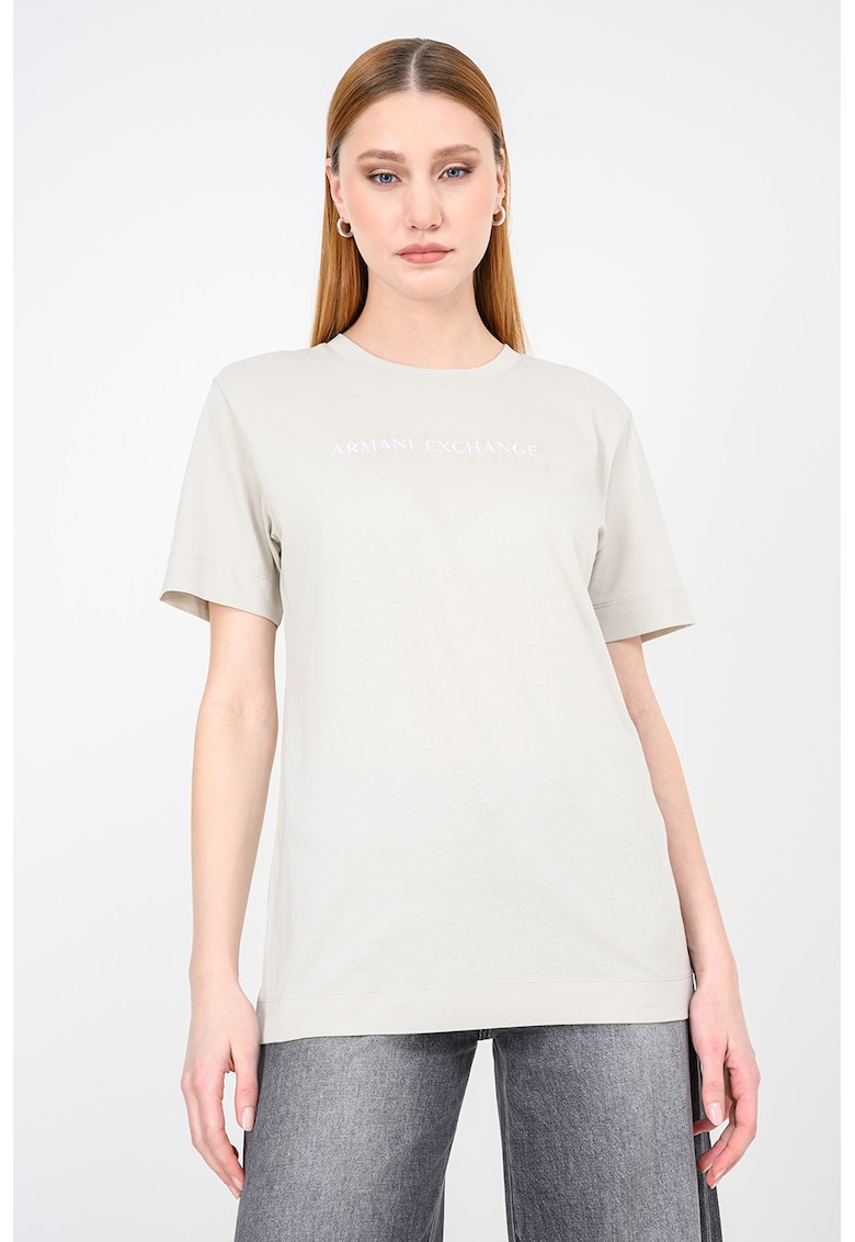 Tricou regular fit cu decolteu la bazza gatului - Alb fildes/Bej