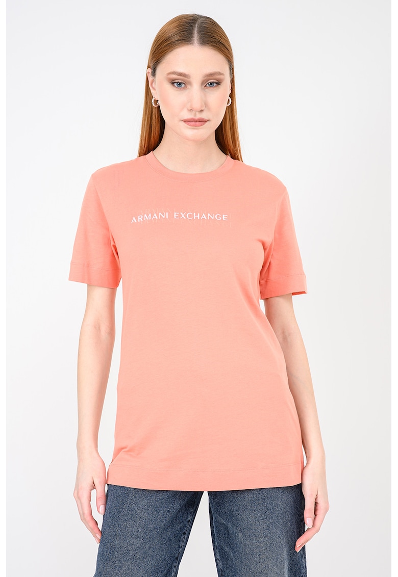 Tricou regular fit cu decolteu la bazza gatului - Alb/Roz somon