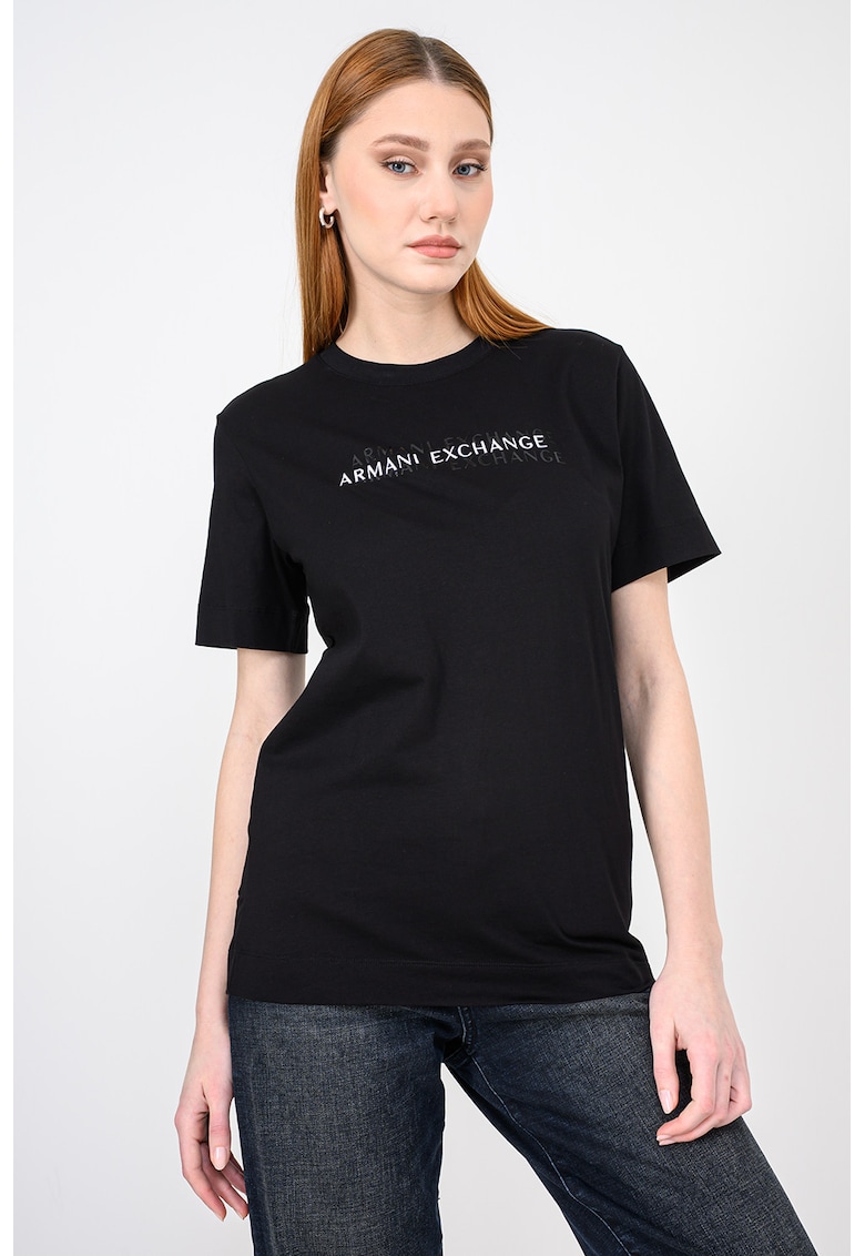 Tricou regular fit cu decolteu la bazza gatului - Negru/Alb optic