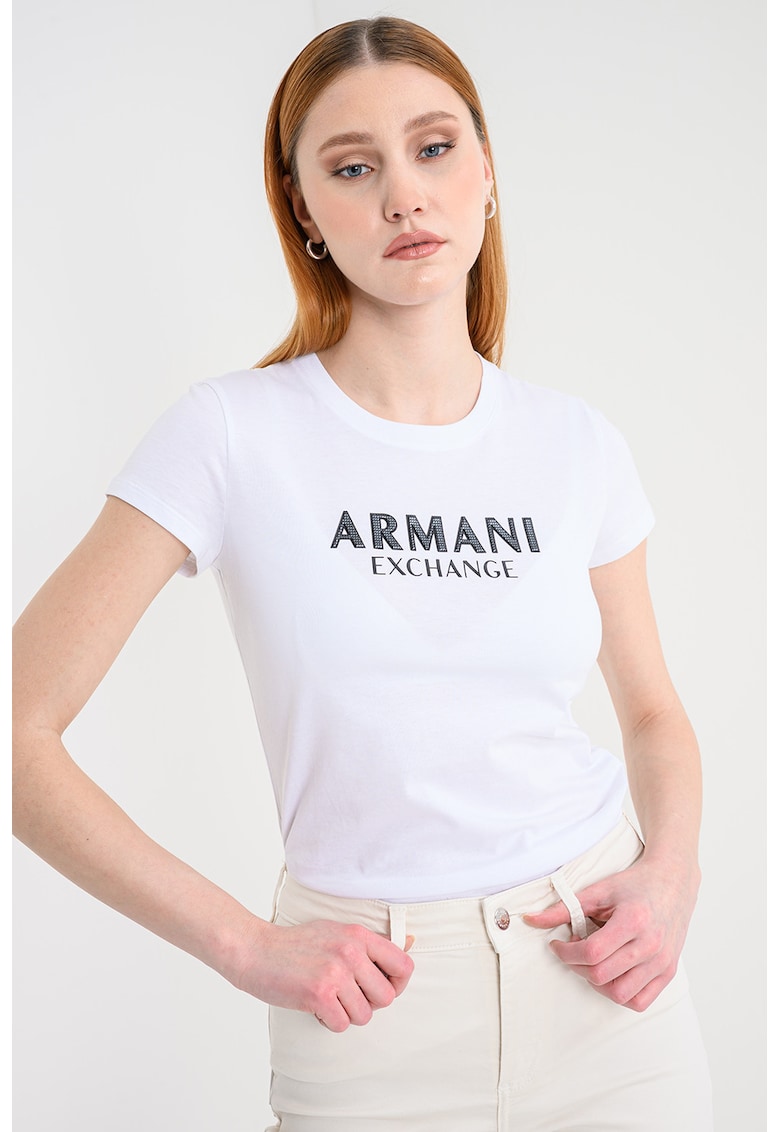 Tricou slim fit de bumbac cu imprimeu logo - Negru/Alb optic