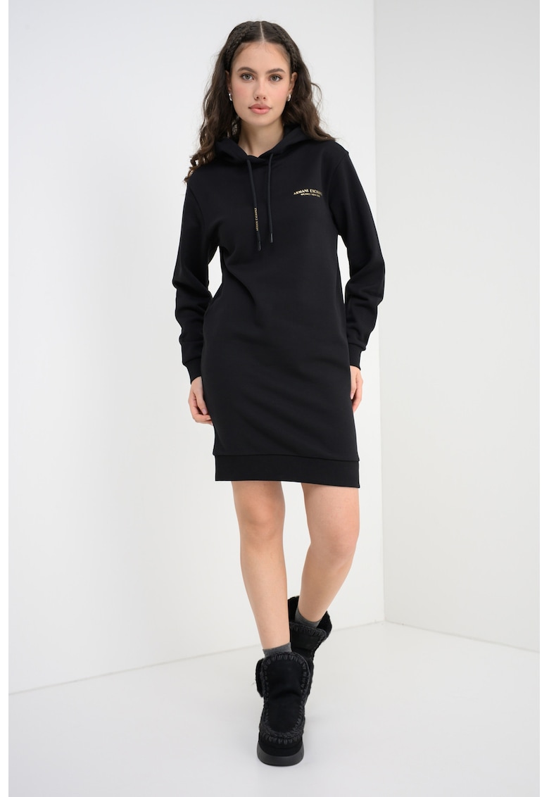 Rochie scurta din bumbac cu gluga - Negru