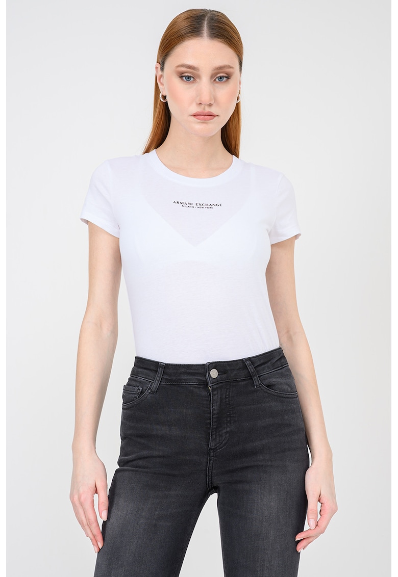 Tricou slim fit cu decolteu la baza gatului - Negru/Alb optic