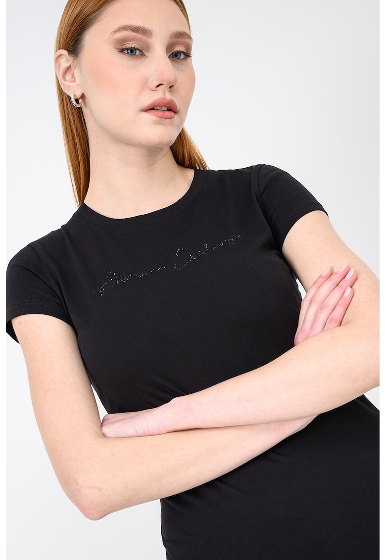 Tricou slim fit cu logo cu strasuri - Negru