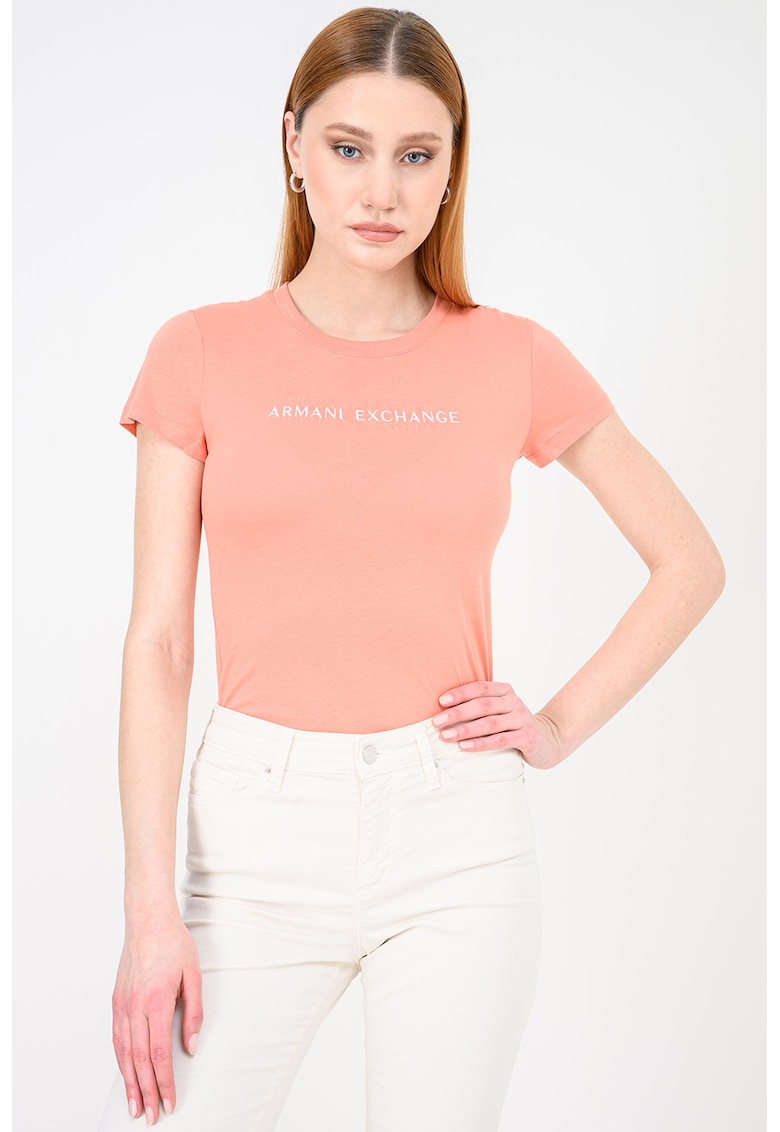 Tricou slim fit de bumbac - Roz somon