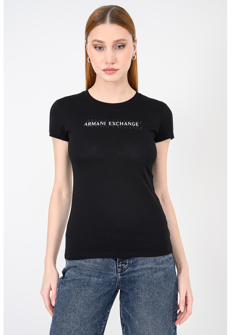Tricou slim fit de bumbac - Alb/Negru
