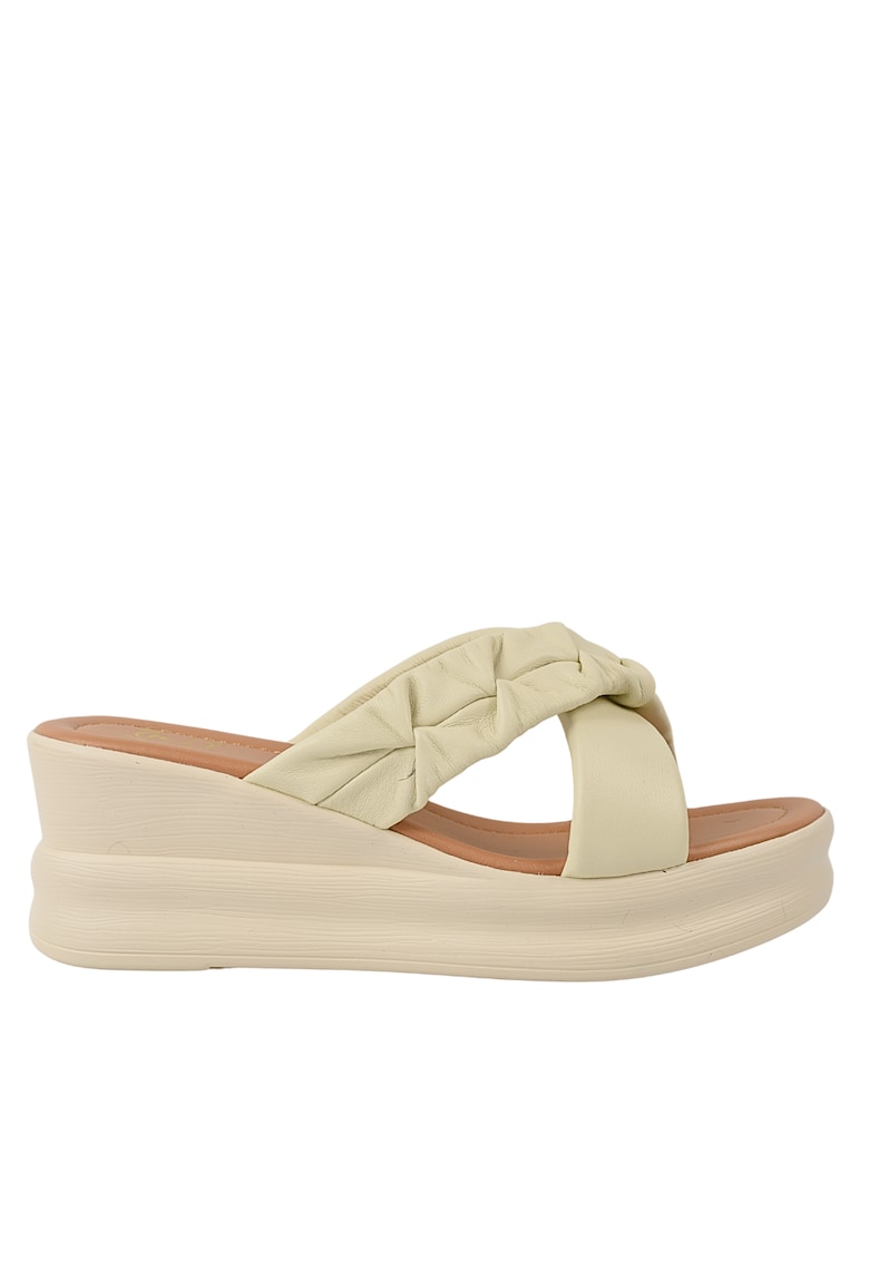 Papuci casual - dama - 49011 crem - piele naturala - platforma