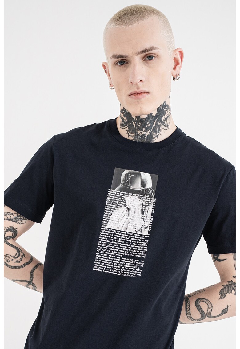 Tricou regular fit cu imprimeu foto - Gri/Bleumarin