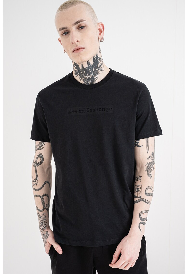 Tricou regular fit de bumbac cu logo pe piept - Negru stins