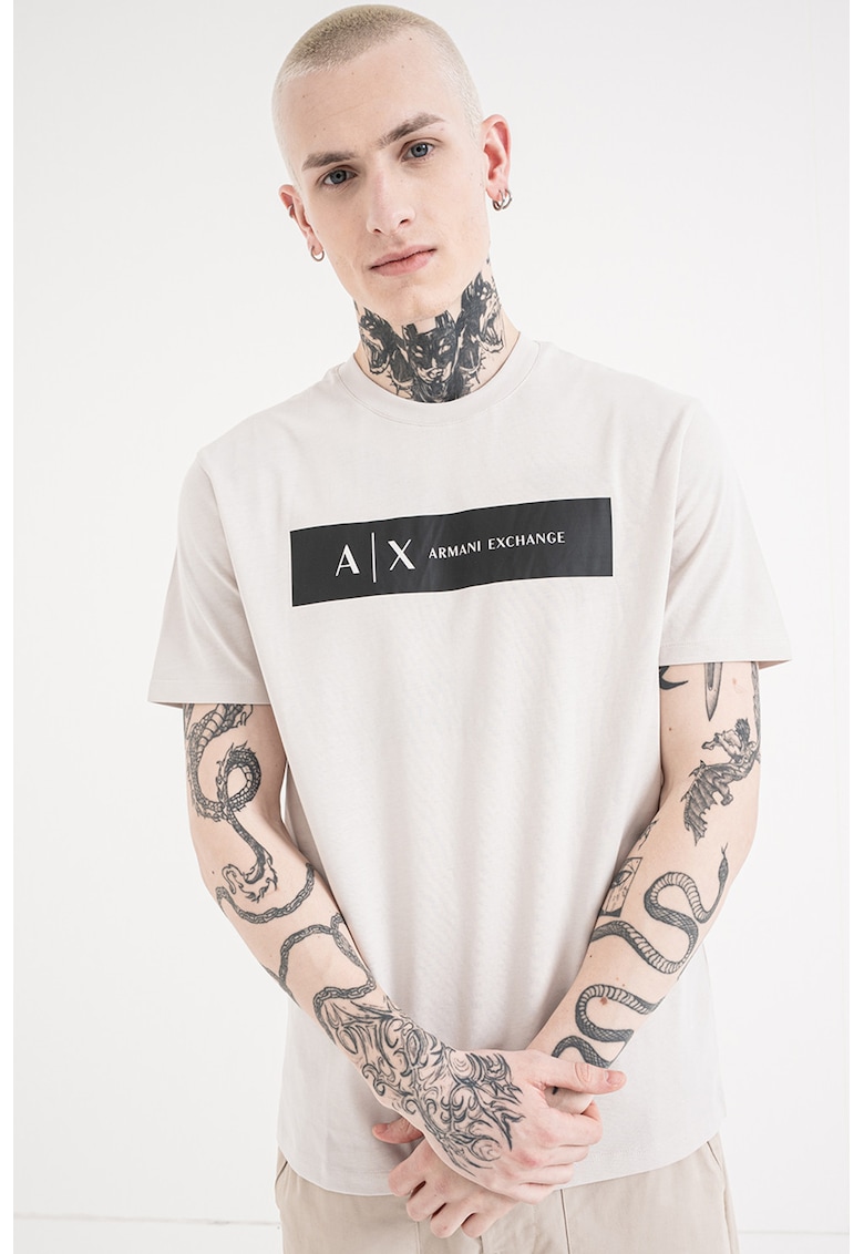 Tricou regular fit de bumbac cu logo contrastant - Negru/Gri deschis