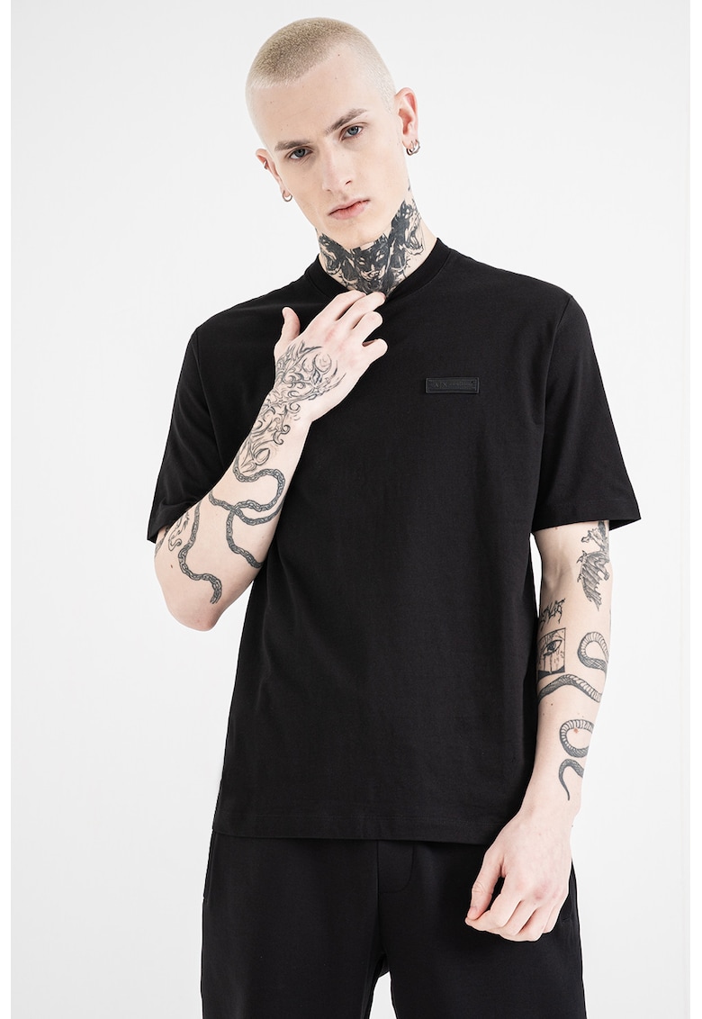 Tricou de bumbac cu logo pe spate - Negru