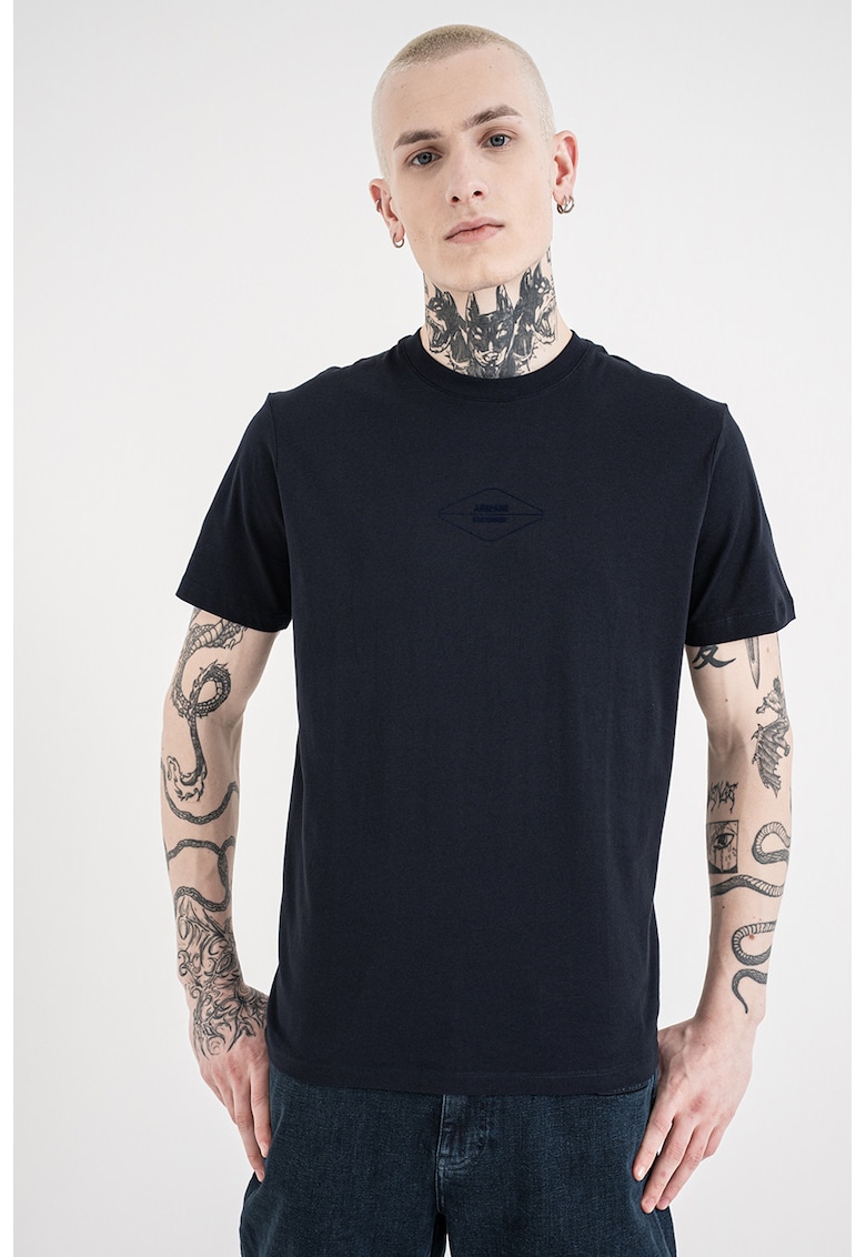 Tricou regular fit de bumbac cu logo discret - Bleumarin
