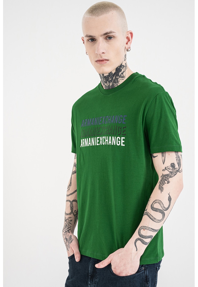 Tricou de bumbac cu logo - Verde/Albastru