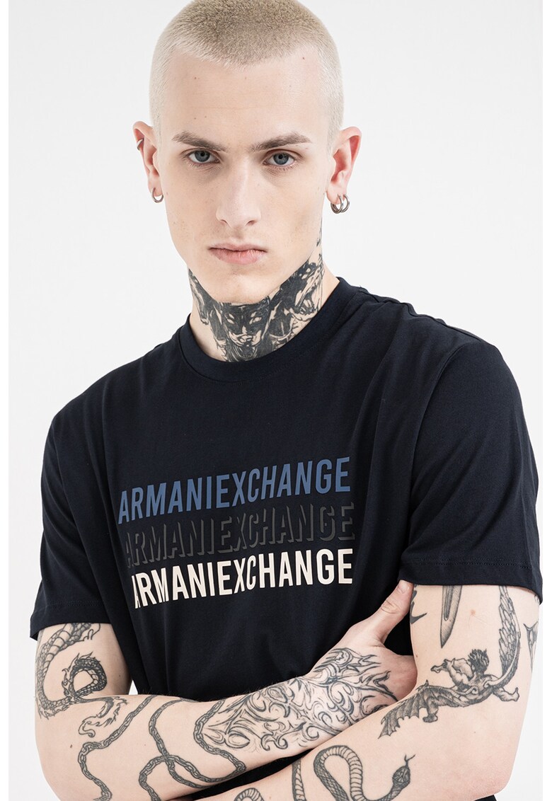 Tricou de bumbac cu logo - Alb/Albastru ultramarin