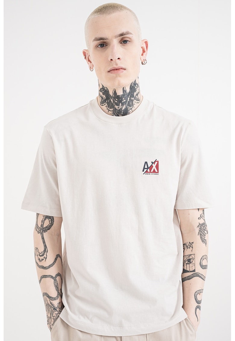 Tricou de bumbac cu logo - Negru/Gri deschis/Rosu inchis