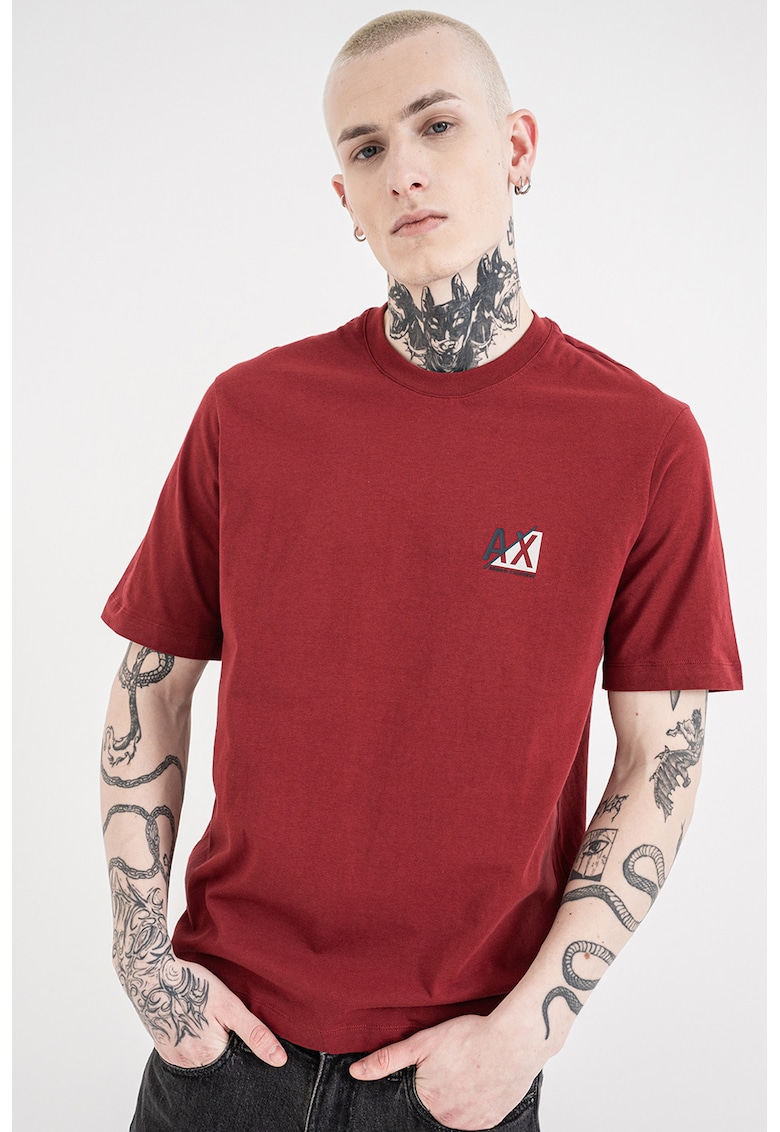 Tricou de bumbac cu logo - Rosu inchis