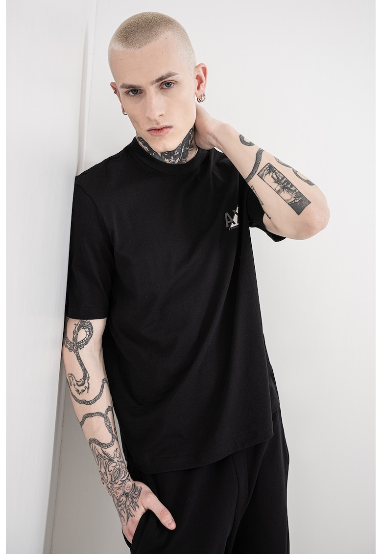 Tricou de bumbac cu logo - Alb/Negru/Gri