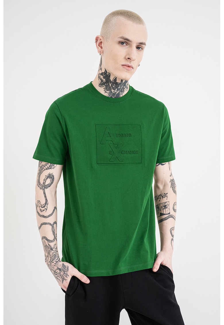 Tricou de bumbac cu decolteu la baza gatului - Verde
