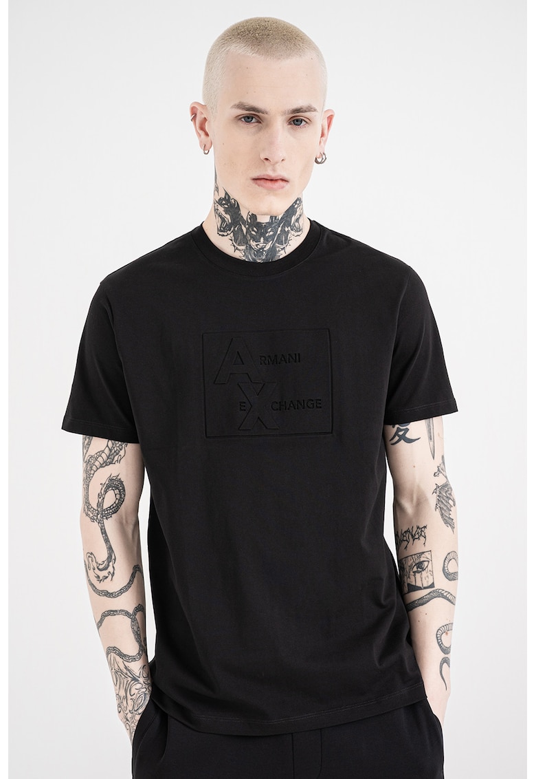 Tricou de bumbac cu decolteu la baza gatului - Negru