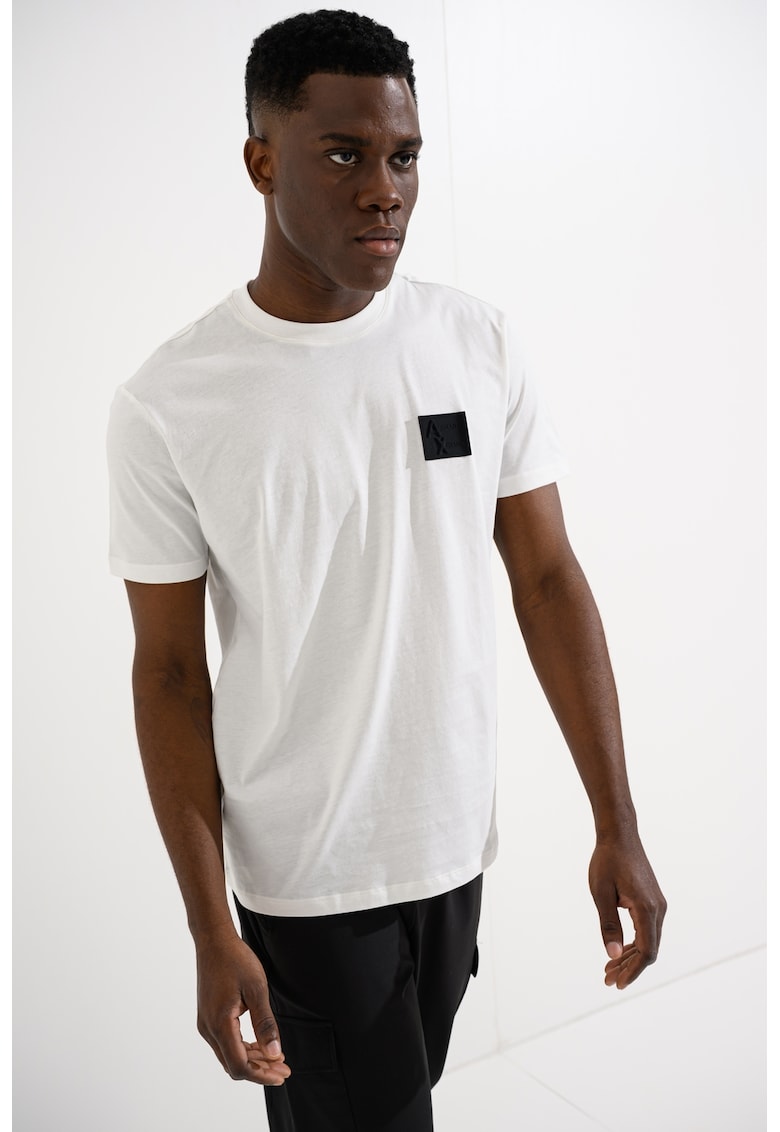 Tricou regular fit cu decolteu la baza gatului - Alb/Negru