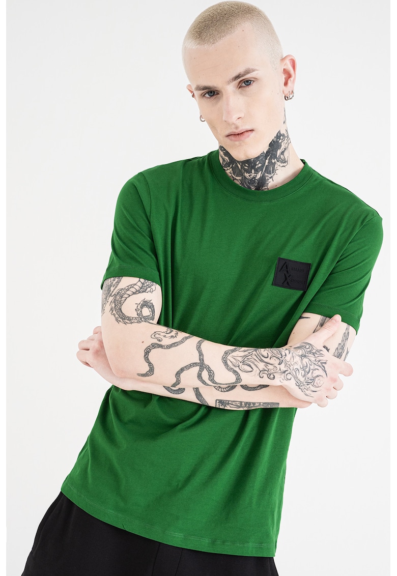 Tricou regular fit cu decolteu la baza gatului - Verde/Negru