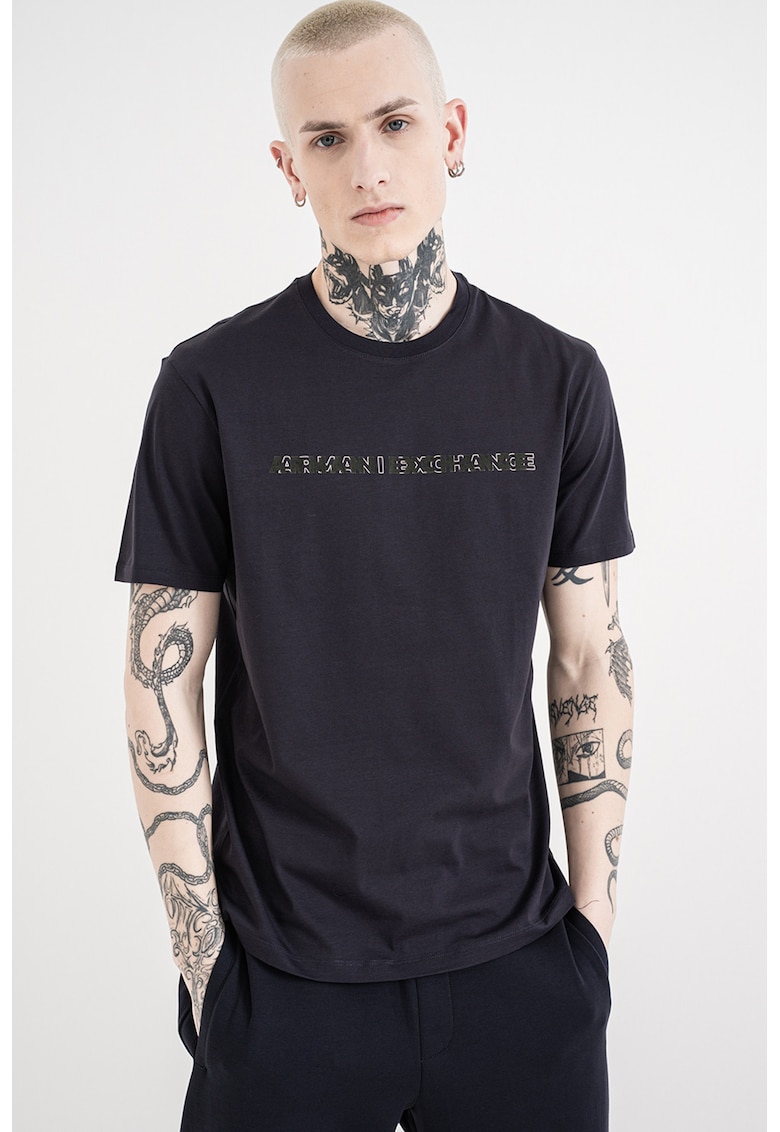 Tricou de bumbac cu model text - Bleumarin
