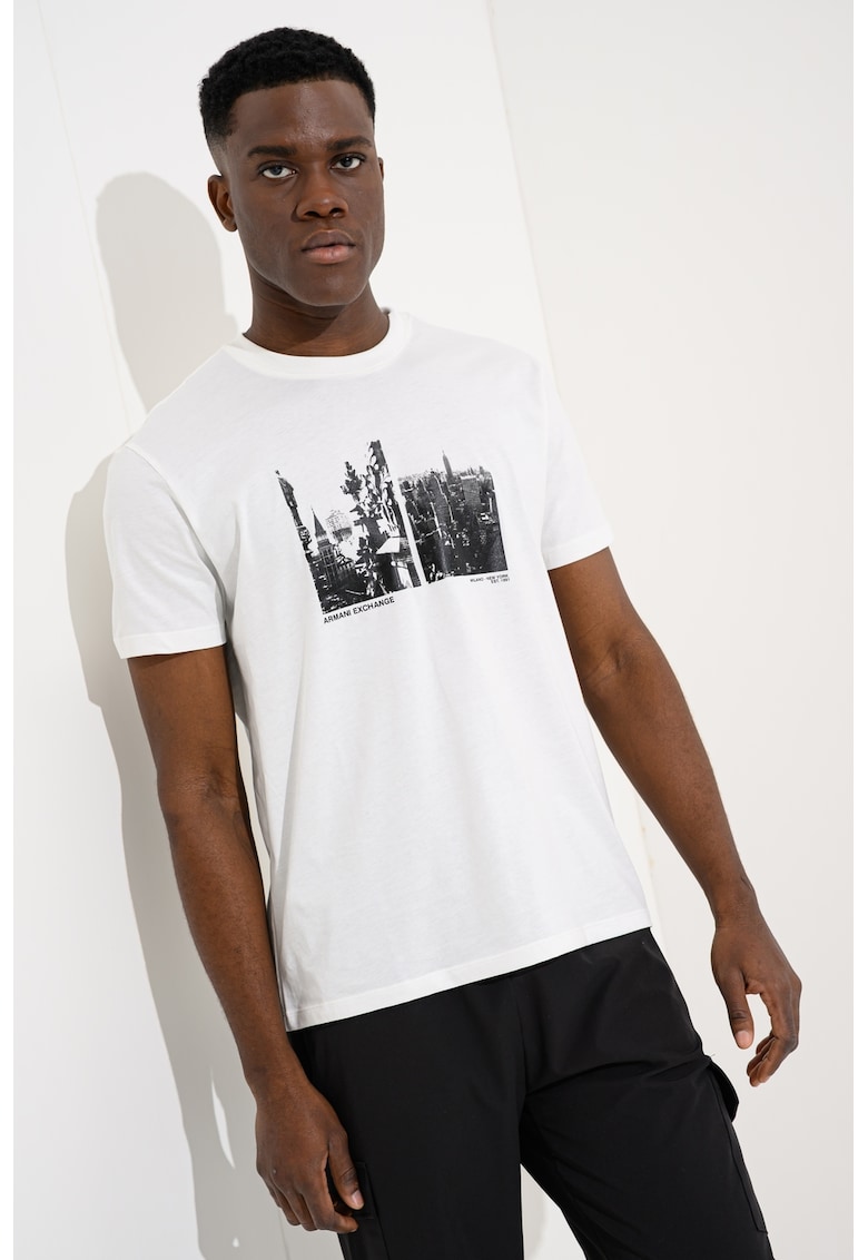 Tricou regular fit cu model grafic - Alb/Negru stins