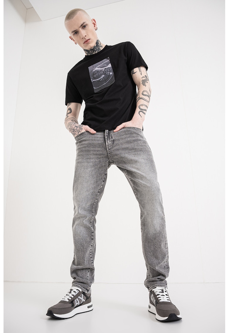 Tricou de bumbac cu model grafic - Negru/Gri cenusiu