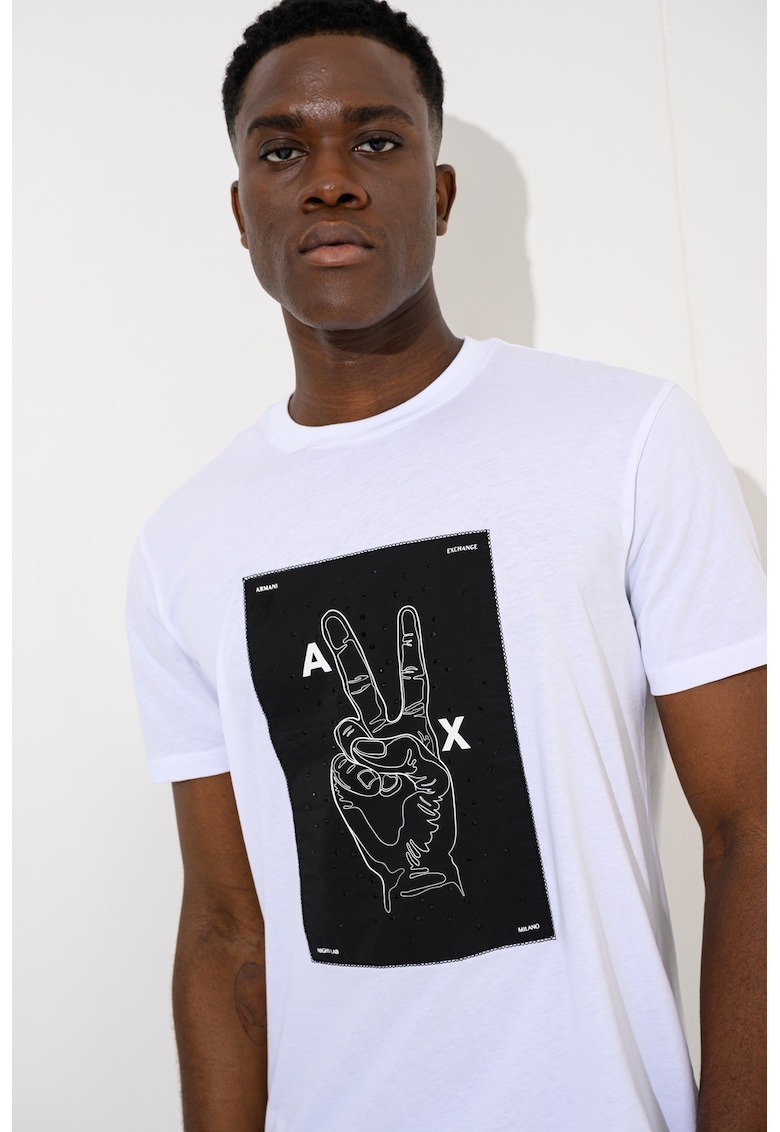 Tricou regular fit cu model grafic - Negru/Alb optic