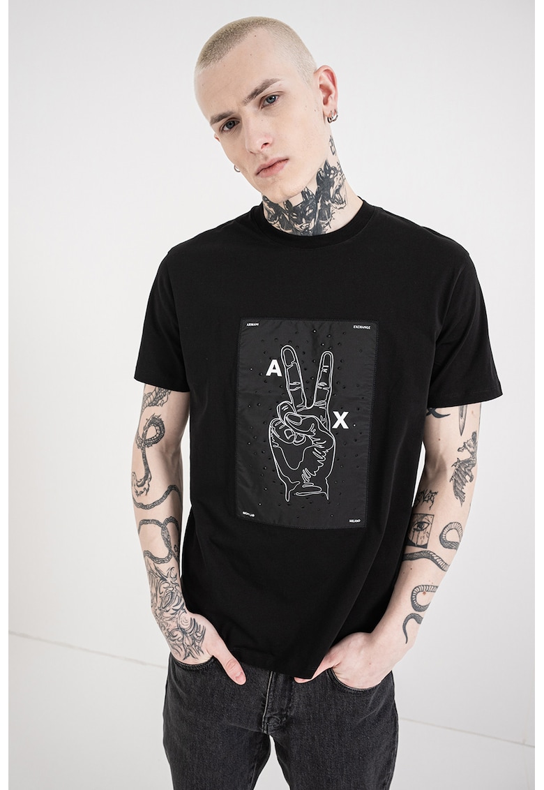 Tricou regular fit cu model grafic - Alb/Negru