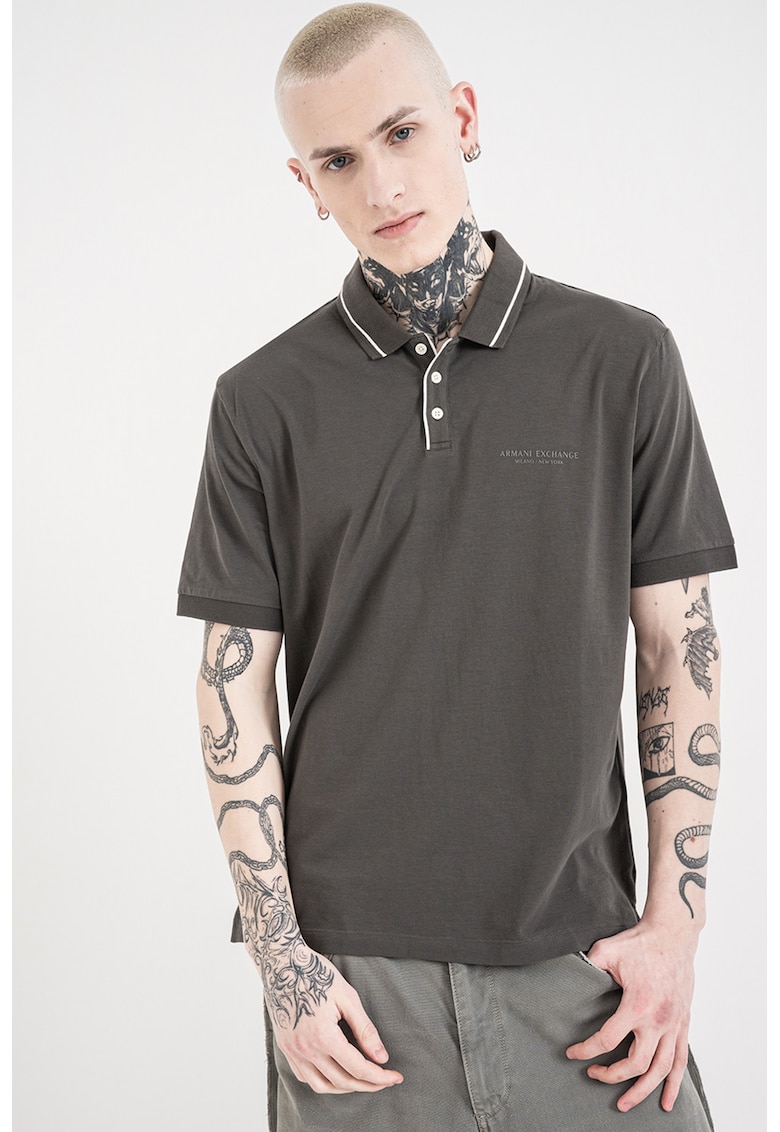 Tricou polo uni - Alb/Kaki inchis