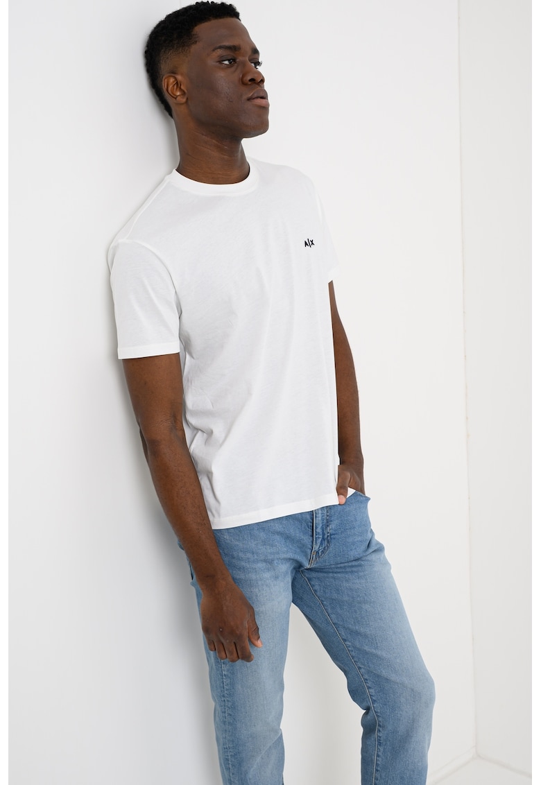 Tricou uni de bumbac cu logo discret - Alb
