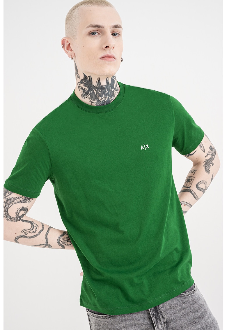 Tricou uni de bumbac cu logo discret - Alb/Verde