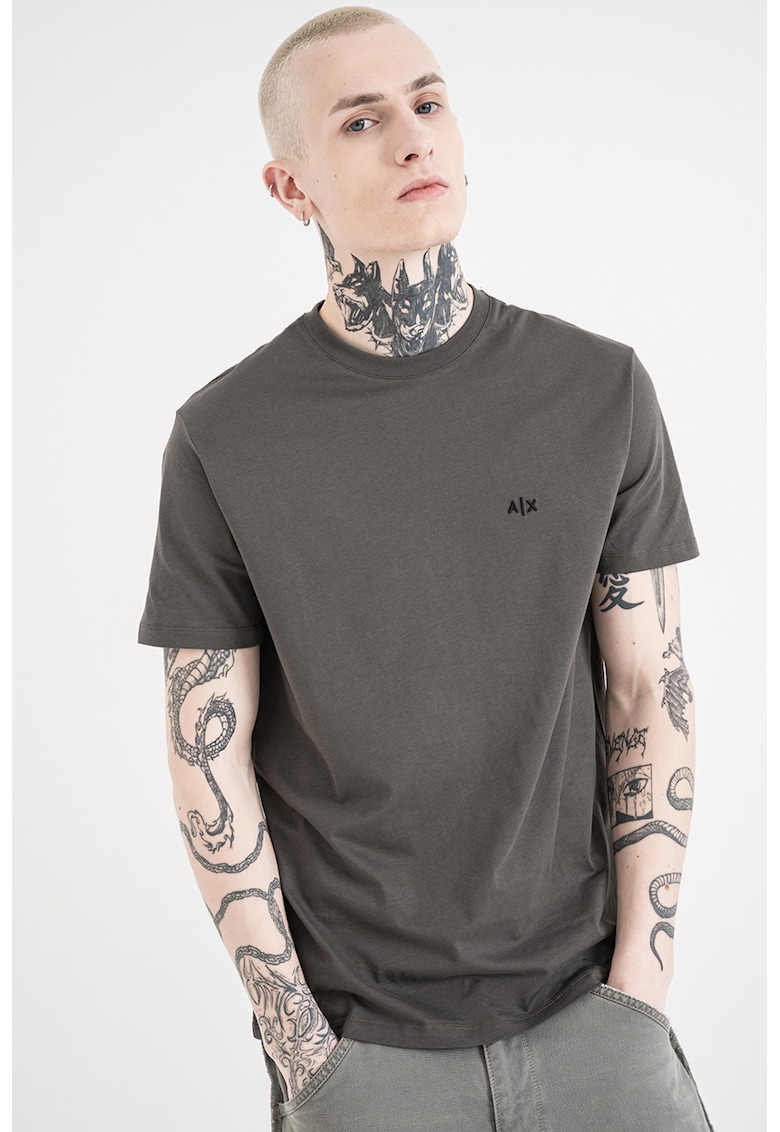 Tricou uni de bumbac cu logo discret - Kaki inchis
