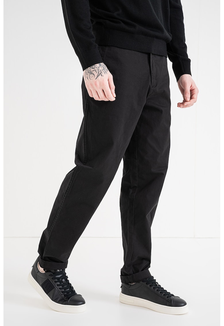 Pantaloni drepti cu gaici pentru curea - Negru